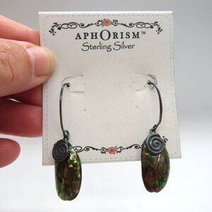Aphorism Earrings Sterling Silver Abalone‎ Shell Drop Dangle New